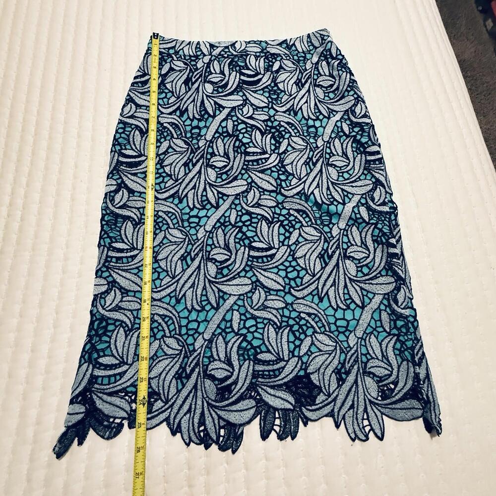 Maeve Tallulah Lace Overlay Blue Pencil Skirt Sz 6 Anthropologie - Picture 4 of 13